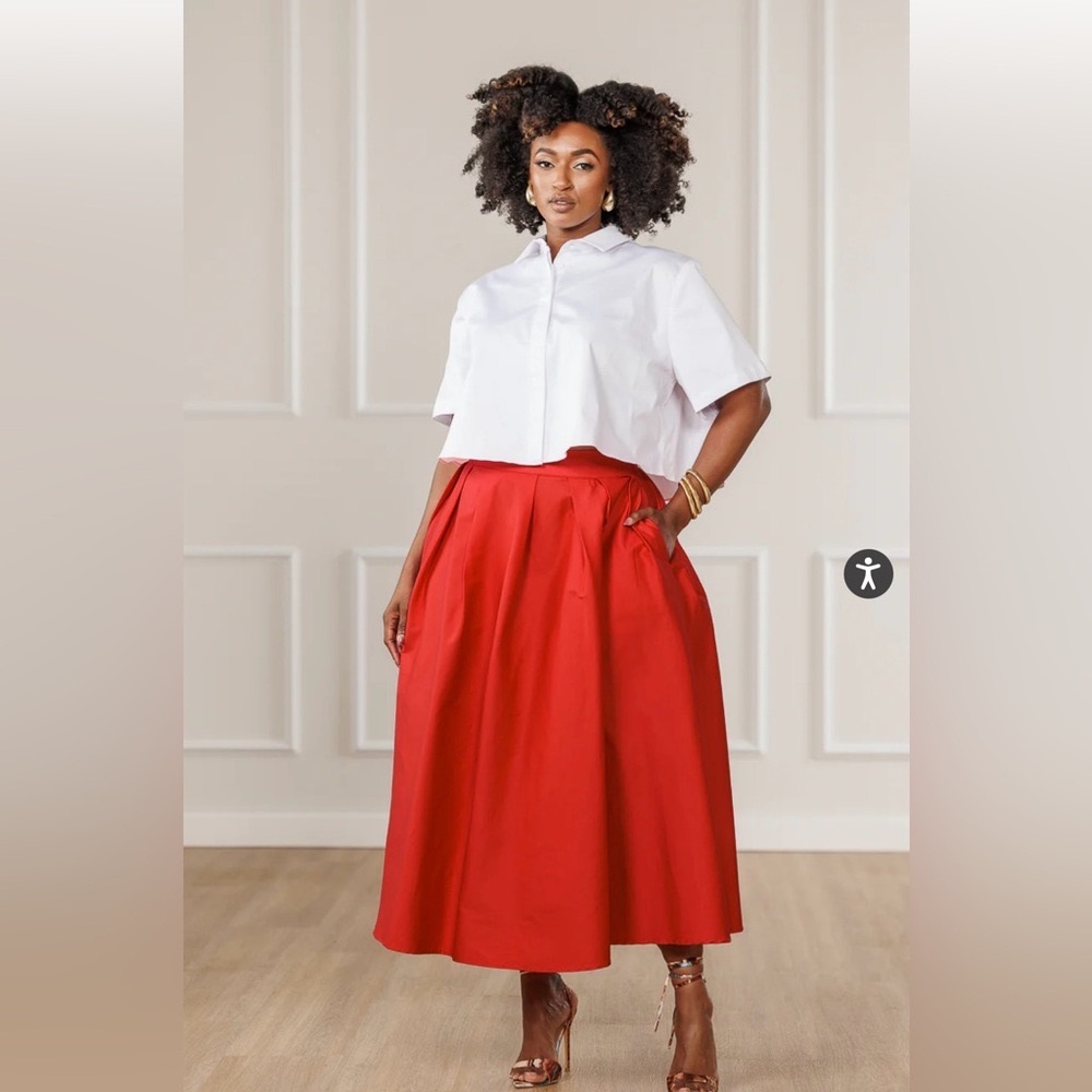 J. Brooks Boutique Vibrant Orange Pleated Circle Skirt
